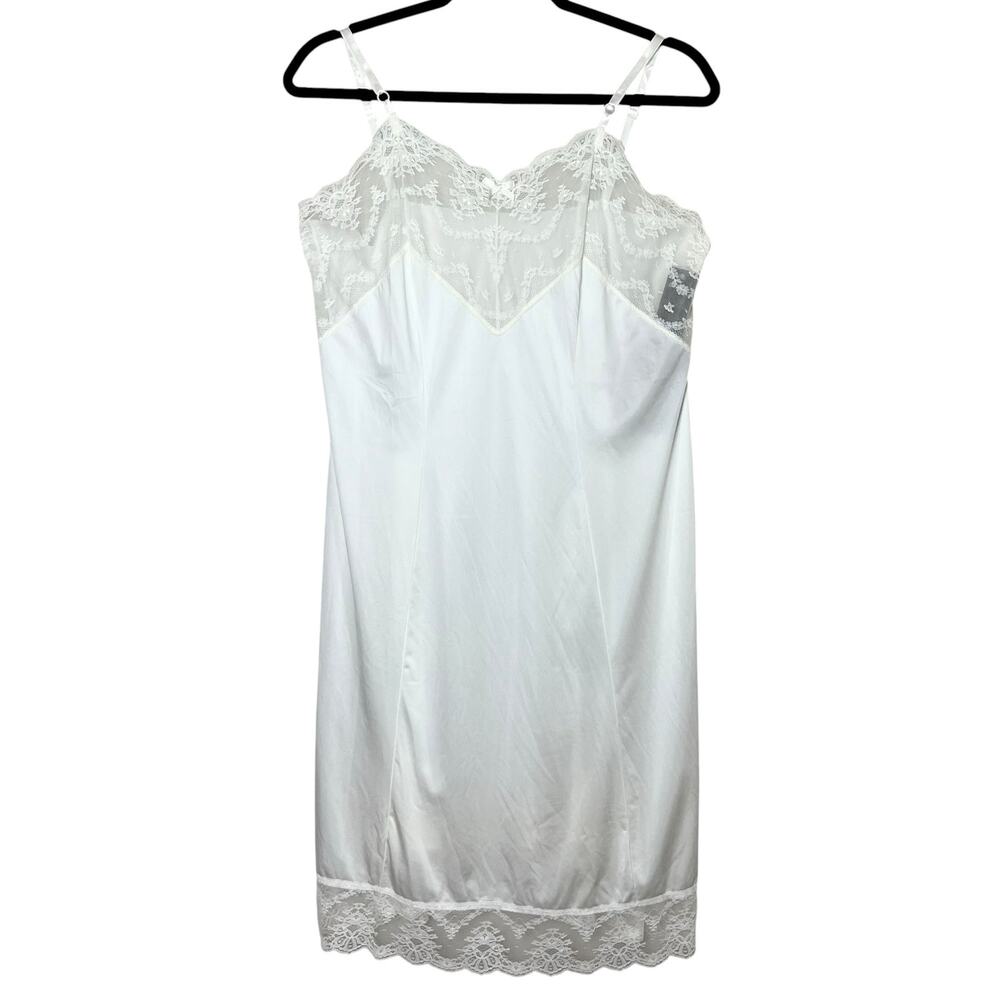 NWT Deadstock Vintage Satin & Lace Slip Dress Chemise White Coquette Medium